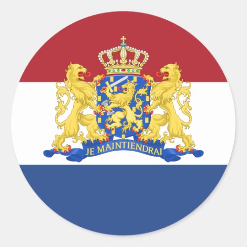 Dutch Flag  Coat of Arms Flag of Netherlands Classic Round Sticker
