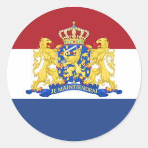 Dutch Flag & Coat of Arms, Flag of Netherlands Classic Round Sticker