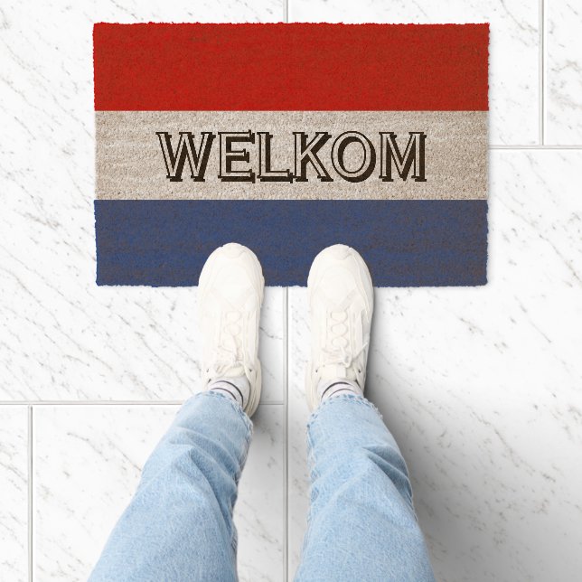 Dutch flag coco coir fiber doormat with text (Insitu)