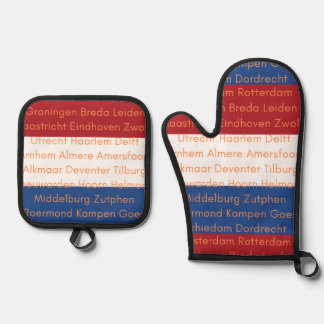 Dutch Flag Colors with Cities Oven Mitt & Pot Holder Set