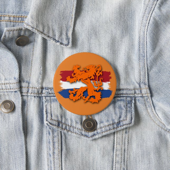 Dutch Flag Orange Lion Team Holland Button (In Situ)