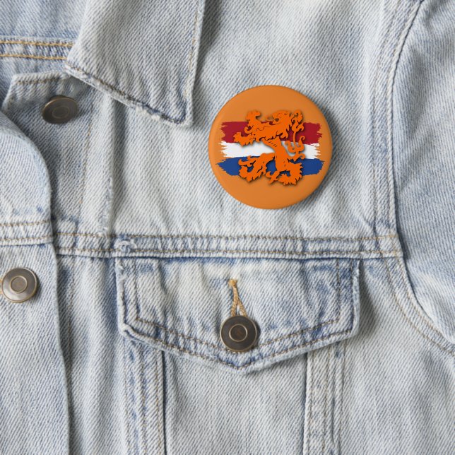 Dutch Flag Orange Lion Team Holland Button (In Situ)