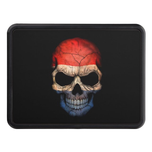 Dutch Flag Skull on Black Hitch Cover (Front)