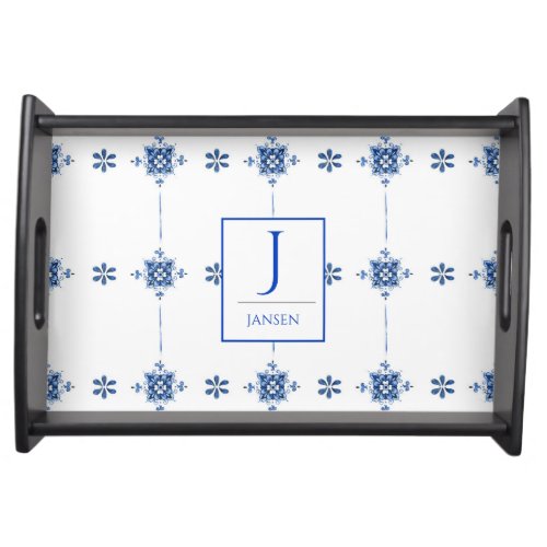 Dutch Floral Pattern Monogram Serving Tray