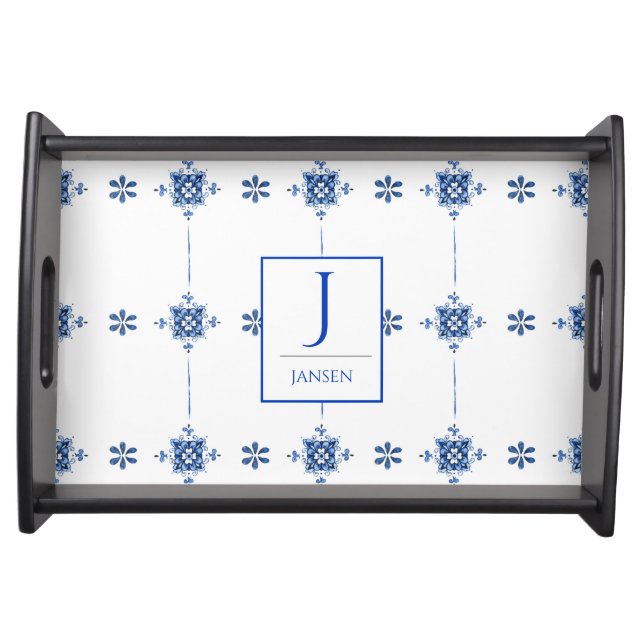 Dutch Floral Pattern Monogram Serving Tray (Front)