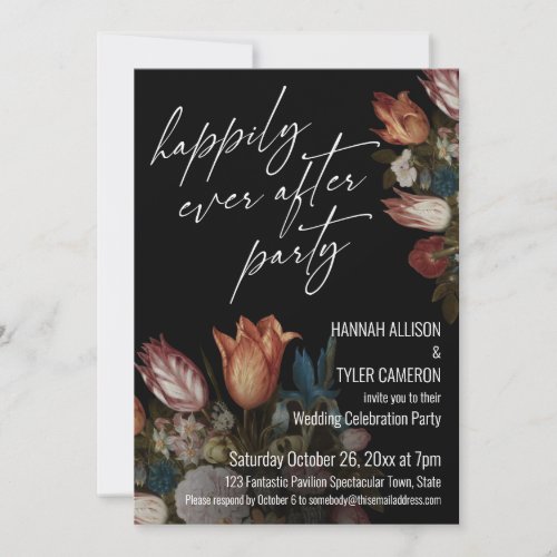 Dutch Floral pn Black Happily Ever After Party Invitation