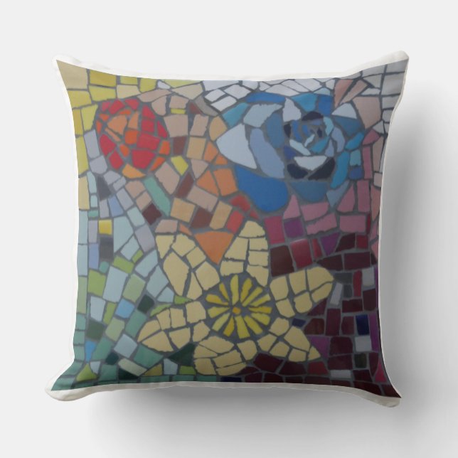 Dutch Flowers Colorful Mosaic Pillow (Front)