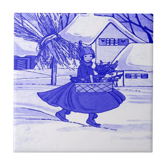Dutch Girl, Delft Blue Ceramic Tile (Front)
