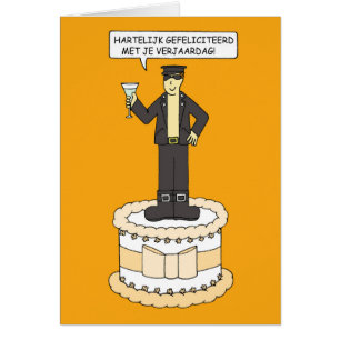 Dutch Happy Birthday Cartoon Man in Leather Cards
