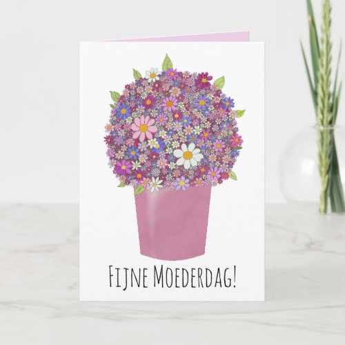 Dutch  Happy Mothers Day Pink bouquet of flowers Card