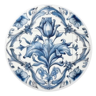 Dutch Holland Blue Tulip Pattern Ceramic Knob