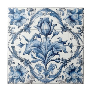 Dutch Holland Blue Tulip Pattern Ceramic Tile