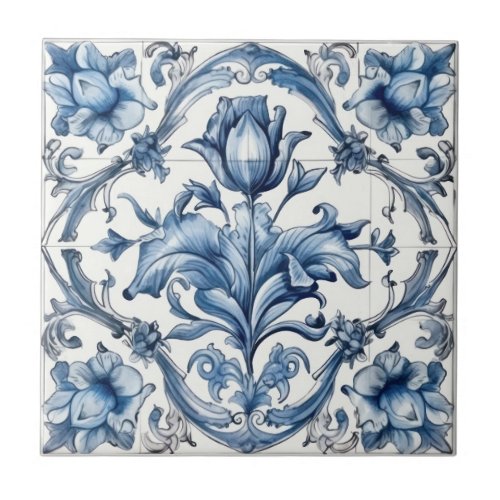 Dutch Holland Blue Tulip Pattern Ceramic Tile