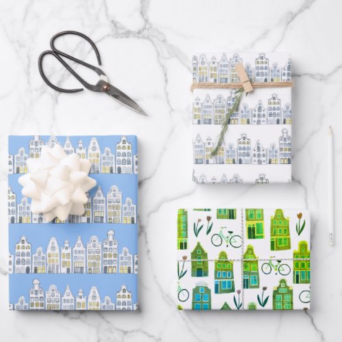 Dutch Houses Bikes Tulips Amsterdam Variety Pack Wrapping Paper Sheets