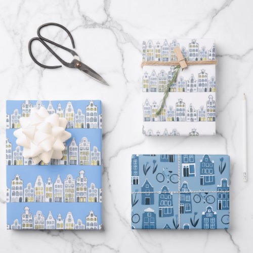 Dutch Houses Bikes Tulips Amsterdam Variety Pack Wrapping Paper Sheets