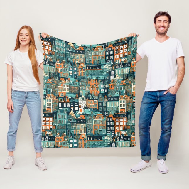 Dutch Houses Pattern Fleece Blanket (In Situ)
