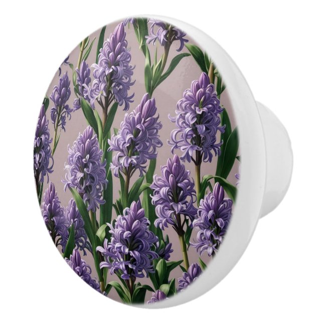 Dutch Hyacinth purple flowers Ceramic Knob (Right)