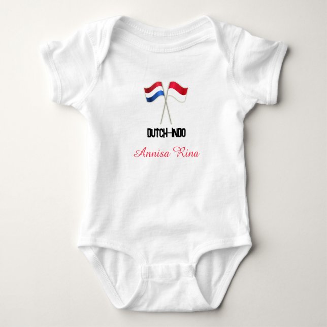 Dutch-Indo with Two Flags with Personalized Name Baby Bodysuit (Front)
