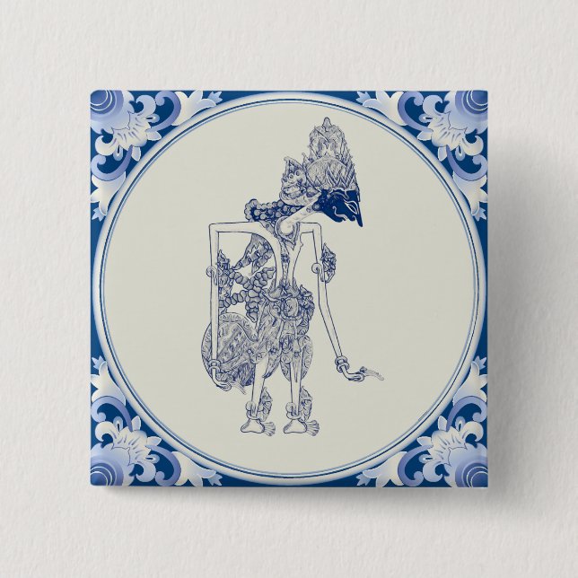 Dutch-Indonesian Shadow Puppet Delft Blauw. Button (Front)