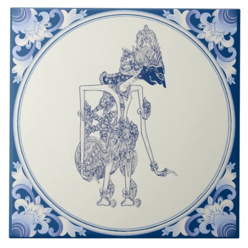 Dutch_Indonesian Shadow Puppet Delft Blauw Ceramic Tile