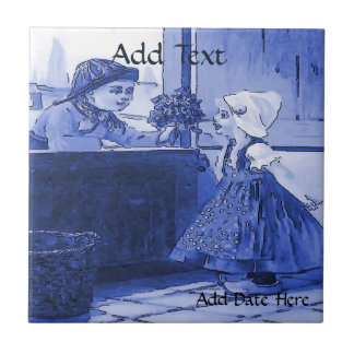 Dutch Kids Flowers Tile, Dutch Look, Personalize Ceramic Tile