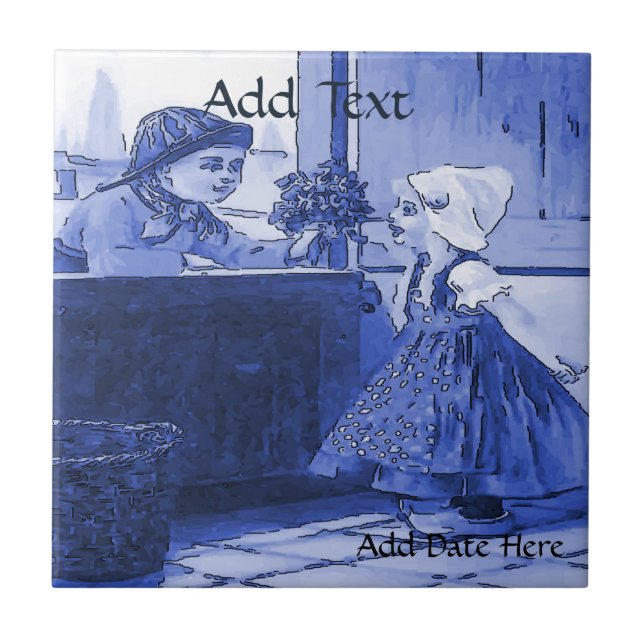 Dutch Kids Flowers  Tile, Dutch Look, Personalize Ceramic Tile (Front)