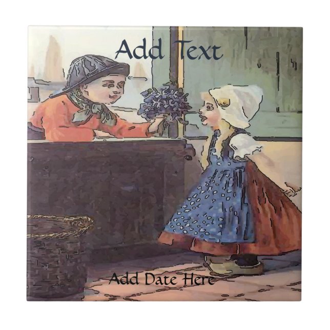 Dutch Kids Flowers  Tile, Dutch Look, Personalize Tile (Front)