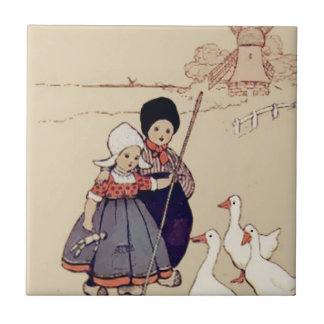 Dutch Kids with Geese Tile