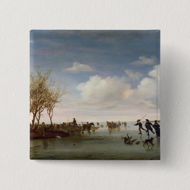 Dutch landscape with Skaters Pinback Button (Front)
