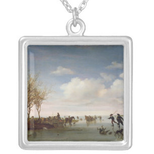 Dutch landscape with Skaters Silver Plated Necklace