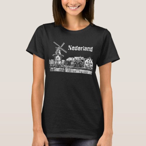 Dutch landscape with windmill Netherlands T_Shirt