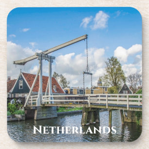 Dutch lifting wooden bridge in Netherlands Beverage Coaster