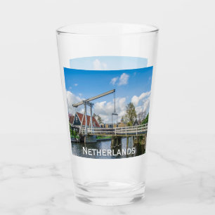 Dutch lifting wooden bridge in Netherlands Glass