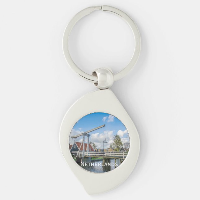 Dutch lifting wooden bridge in Netherlands Keychain (Front)