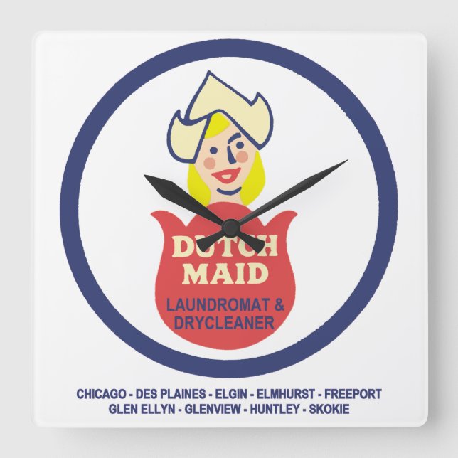Dutch Maid Laundromat and Dry Cleaners of Illinois Square Wall Clock (Front)