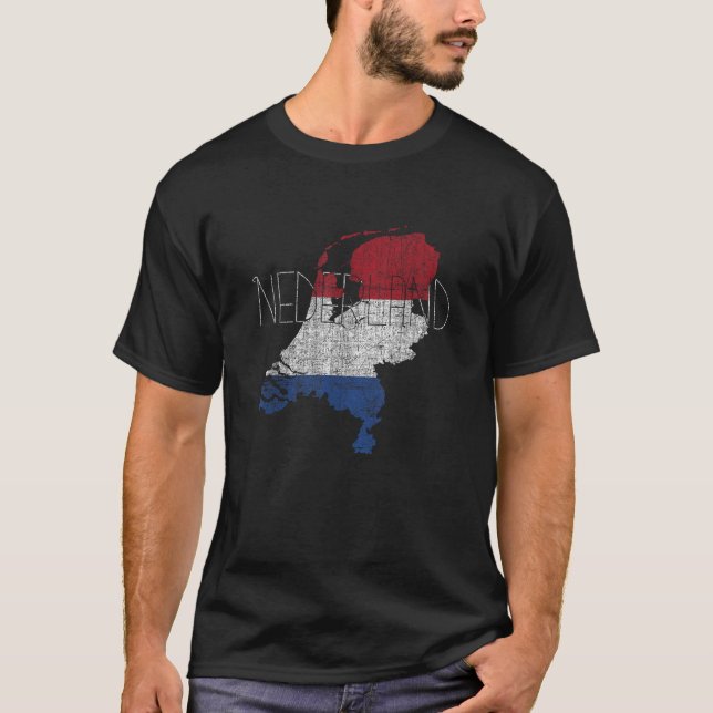 Dutch Map and Flag Souvenir Distressed Netherlands T-Shirt (Front)