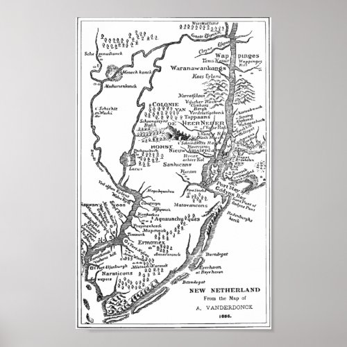 Dutch map of New York in New Netherland from 1656 Poster