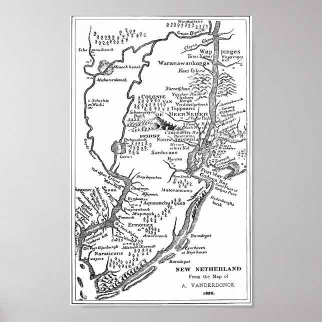 Dutch map of New York in New Netherland from 1656 Poster (Front)