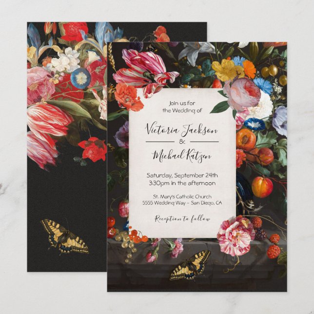 Dutch Master Butterfly Floral Dark & Moody Wedding Invitation (Front/Back)