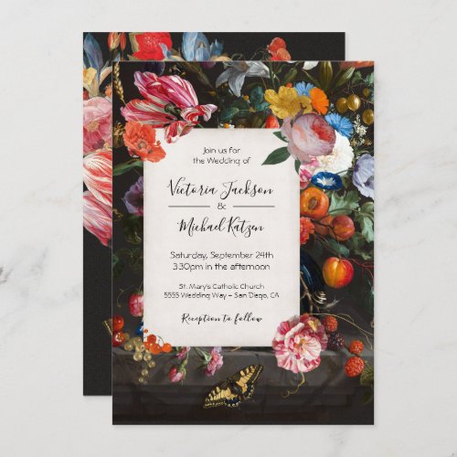 Dutch Master Butterfly Floral Dark  Moody Wedding Invitation