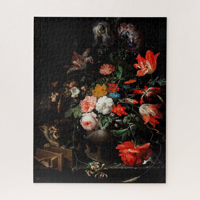 Dutch Master Oil Painting Still Life Dark Floral Jigsaw Puzzle (Vertical)