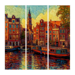 Dutch Masterpiece   Vibrant Amsterdam Canal Series Triptych