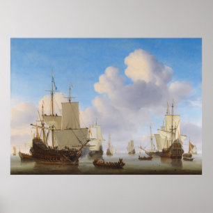 Dutch men-o'-war and other shipping in a calm poster