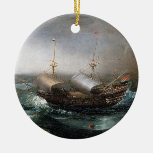 Dutch Merchant Vessels and a Smalschip Accompanied Ceramic Ornament (Front)