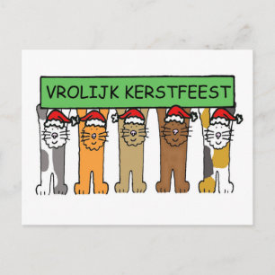 Dutch Merry Christmas Cartoon Cats Holiday Postcard