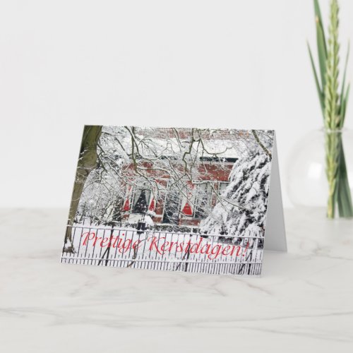 dutch merry christmas farm in the snow card