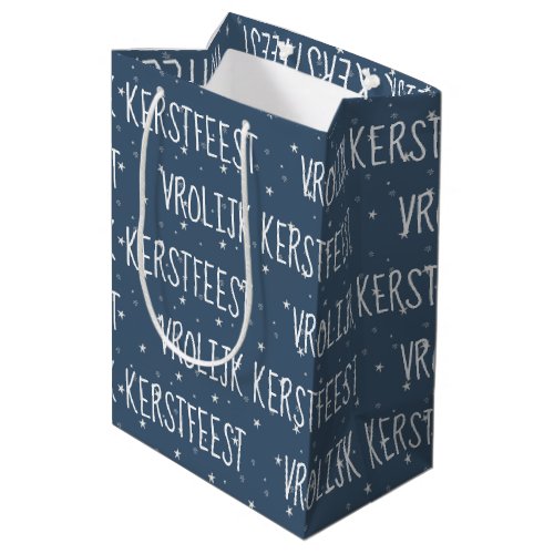 Dutch Merry Christmas On Snowflakes Medium Gift Bag