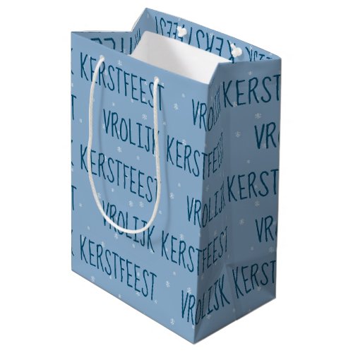 Dutch Merry Christmas On Snowflakes Medium Gift Bag