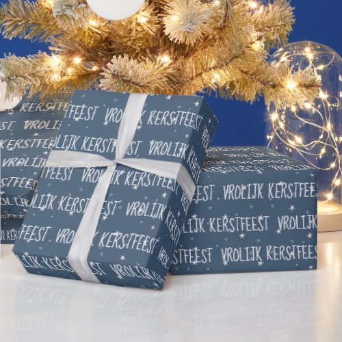 Dutch Merry Christmas On Snowflakes Wrapping Paper