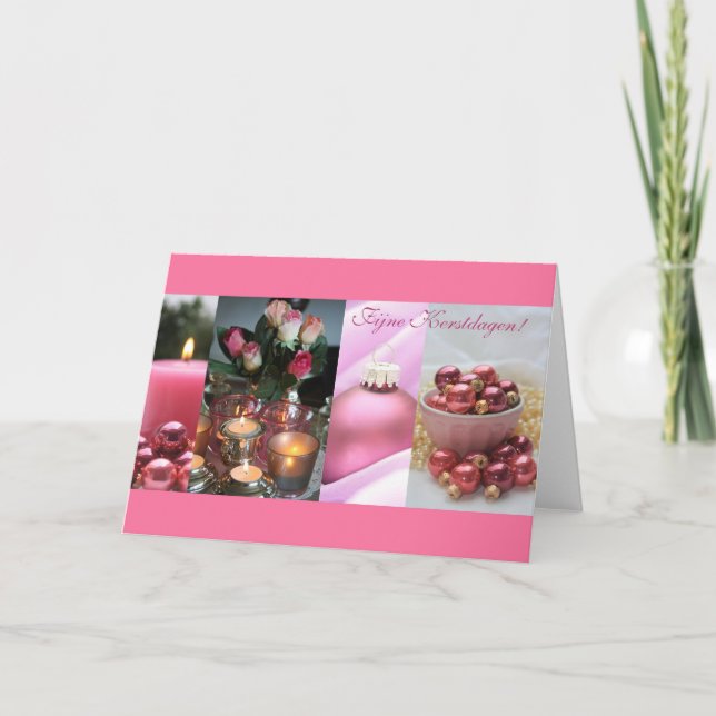 dutch merry christmas pink christmas collage holiday card (Front)